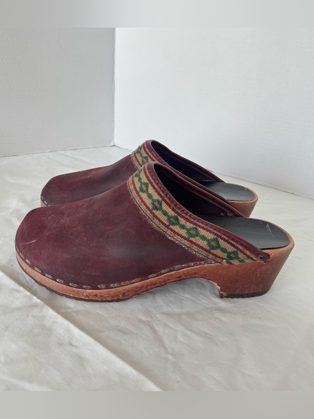 Vintage Anna By Swedish Clogs Burgundy Leather Clogs Size 9